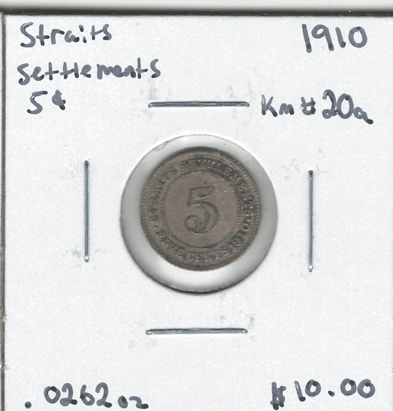 Straits Settlements: 1910 5 Cent