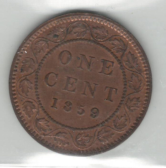 Canada: 1859 Large Cent Wide 9/8 ICCS AU55