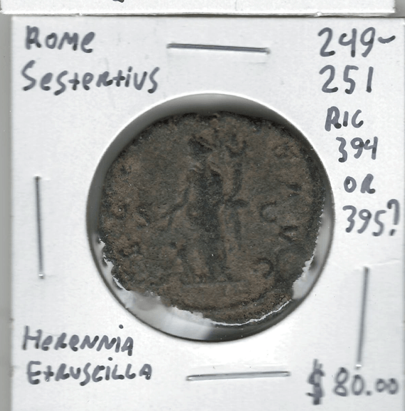 Roman: 249 - 251 AD Sestertius Herennia Etruscilla