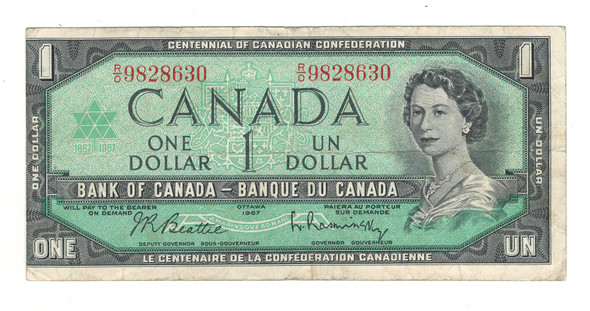 Canada: 1967 $1 Banknote Bank of Canada R/O with Cutting Error