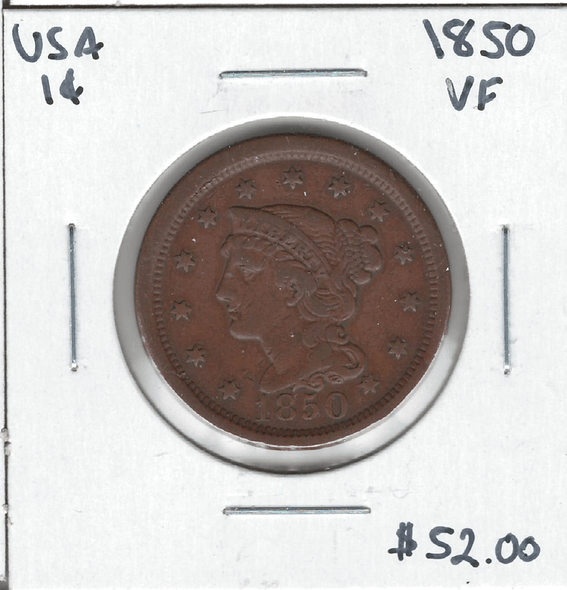 United States: 1850 Large Cent VF