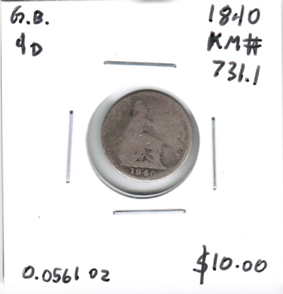 Great Britain: 1840 Silver Fourpence