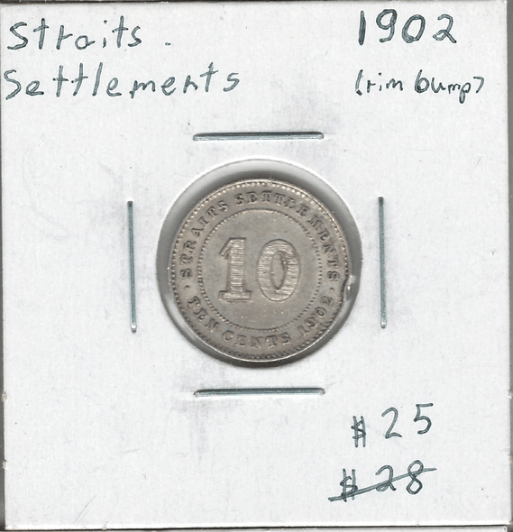 Straits Settlements: 1902 10 Cents Rim Bump