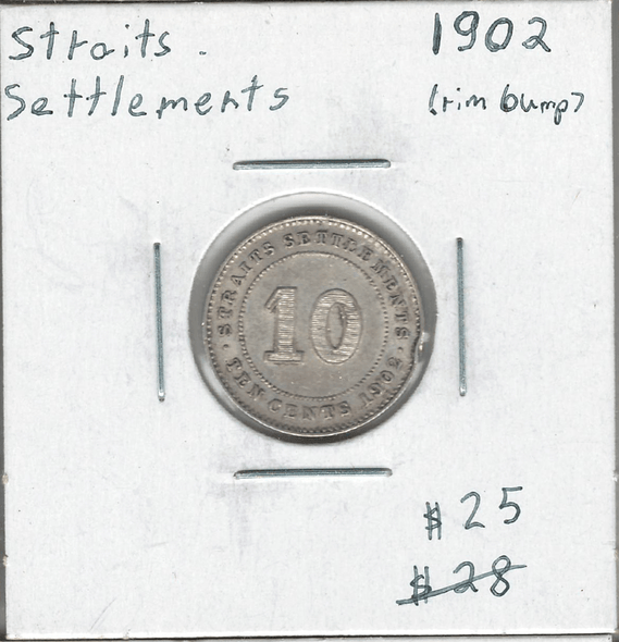 Straits Settlements: 1902 10 Cents Rim Bump Straits Settlements: 1902 10 Cents Rim Bump