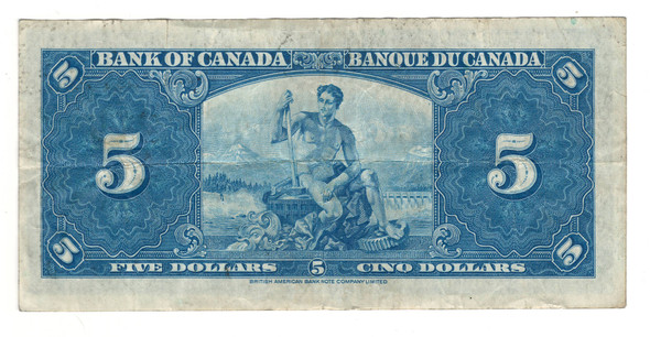 Canada: 1937 $5 Bank Of Canada Banknote BC-23b Lot#30