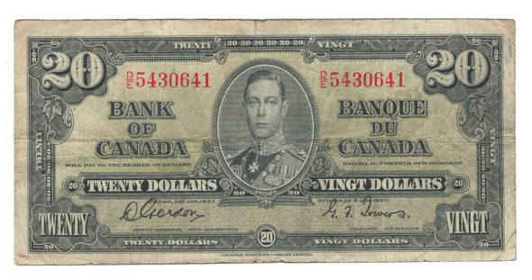 Canada: 1937 $20 Bank Of Canada Banknote BC-25b Lot#44