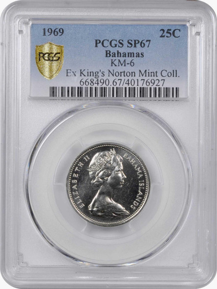 Bahamas : 1969 25 Cents PCGS SP67 King's Norton Mint Collection