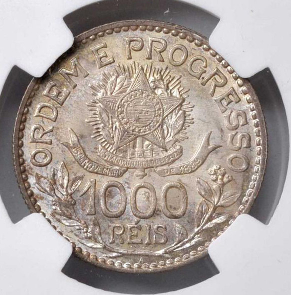 Brazil: 1913A Silver 1000 Reis NGC MS64