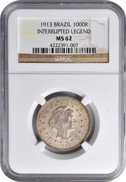 Brazil: 1913 Silver 1000 Reis NGC MS62