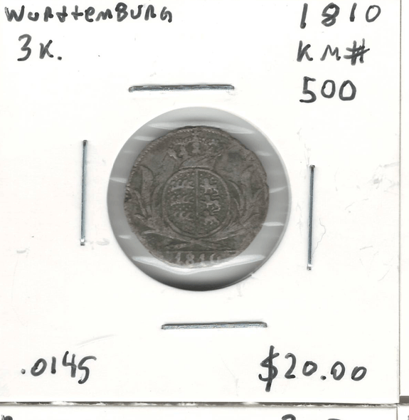 German States: Wurttemburg: 1810 3 Kreuzer