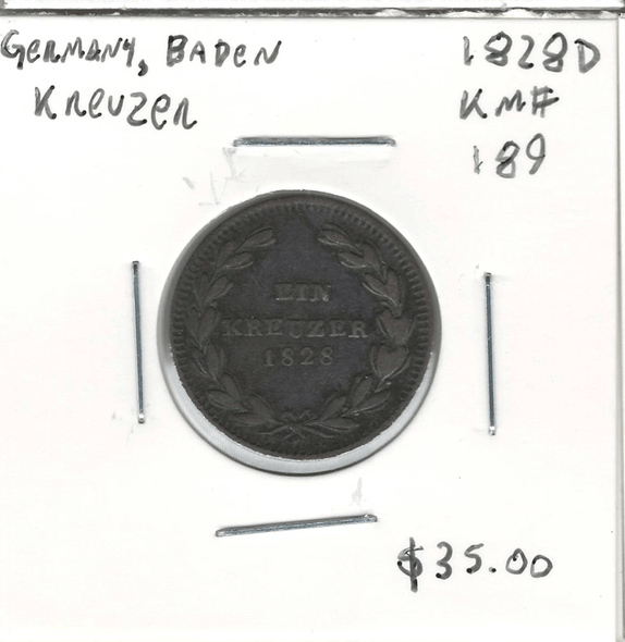 German States: Baden: 1828D Kreuzer Lot#2