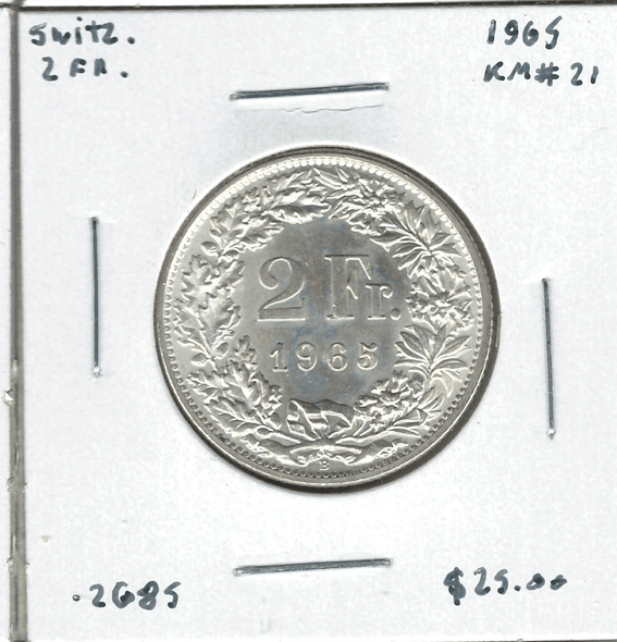 Switzerland: 1965 2 Francs Lot#17