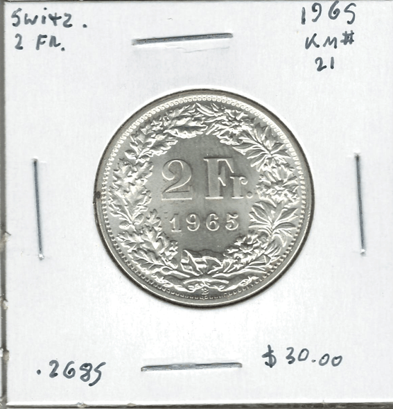 Switzerland: 1965 2 Francs Lot#25