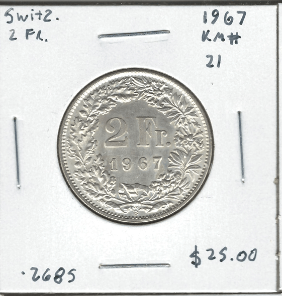 Switzerland: 1967 2 Francs