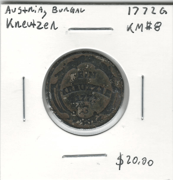 Austria: Burgau: 1772G Kreutzer Austria: Burgau: 1772G Kreutzer