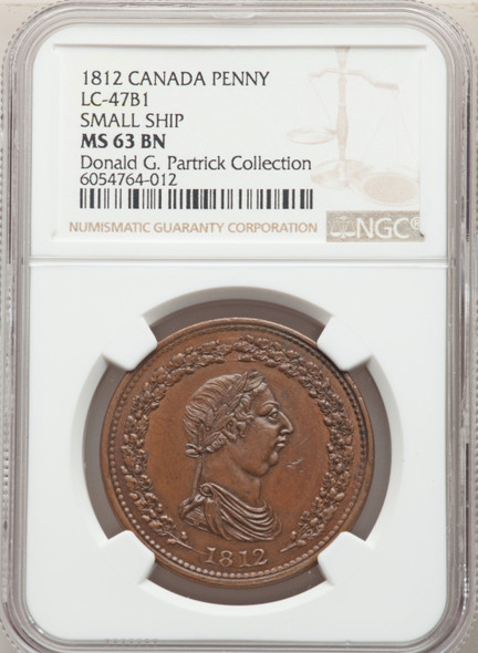 Lower Canada: 1812 Penny Token Small Ship NGC MS63BN