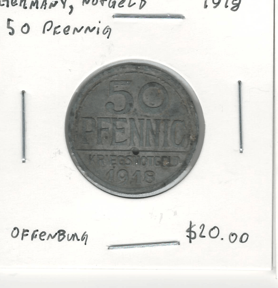 German States: Notgeld: 1918 50 Pfennig Offenburg