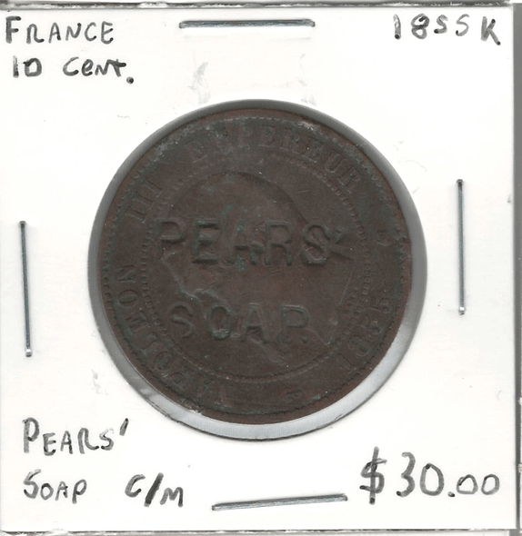 France: 1855K 10 Centimes Pears' Soap Counter-Mark