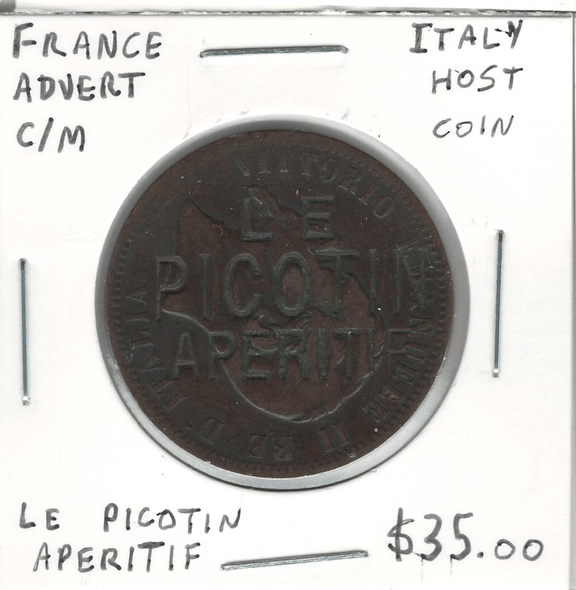 France: Advert Counter-Mark Le Picotin Aperitif on Italy Host Coin