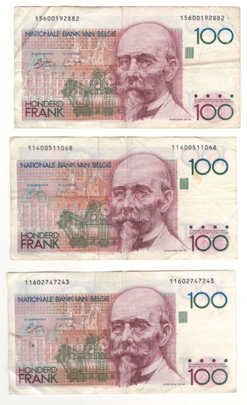 Belgium: No Date 100 Francs Banknotes Lot (3 Pieces)