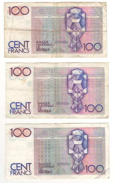 Belgium: No Date 100 Francs Banknotes Lot (3 Pieces)