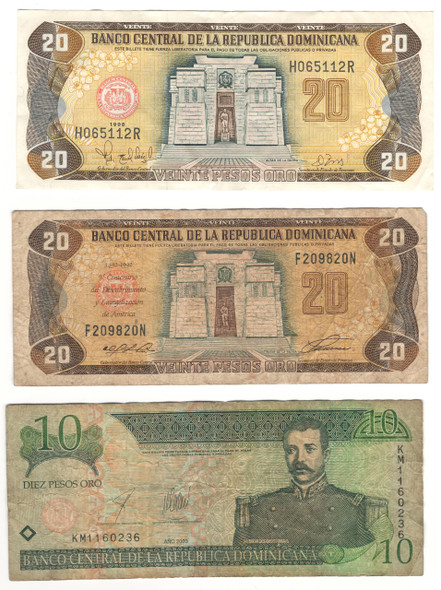 Dominican Republic: 1992 - 2003 Banknote Lot (3 Pieces) Dominican Republic: 1992 - 2003 Banknote Lot (3 Pieces)