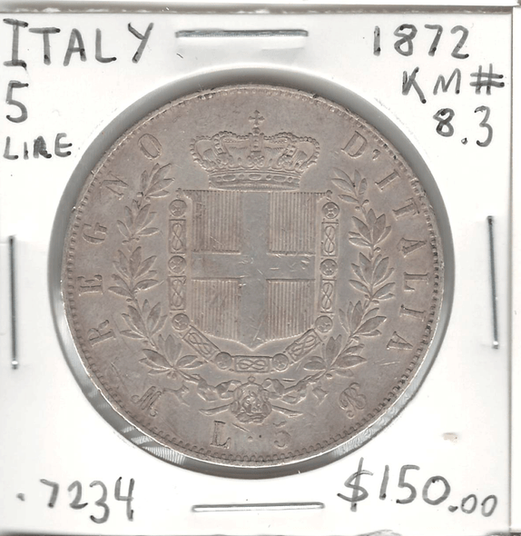 Italy: 1872 Silver 2 lire