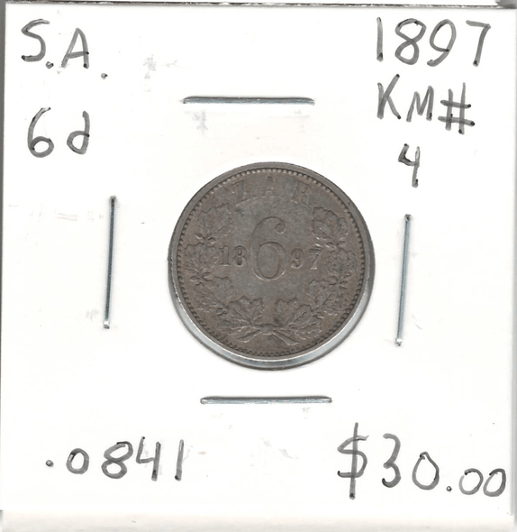 South Africa: 1897 Silver 6 Pence South Africa: 1897 Silver 6 Pence