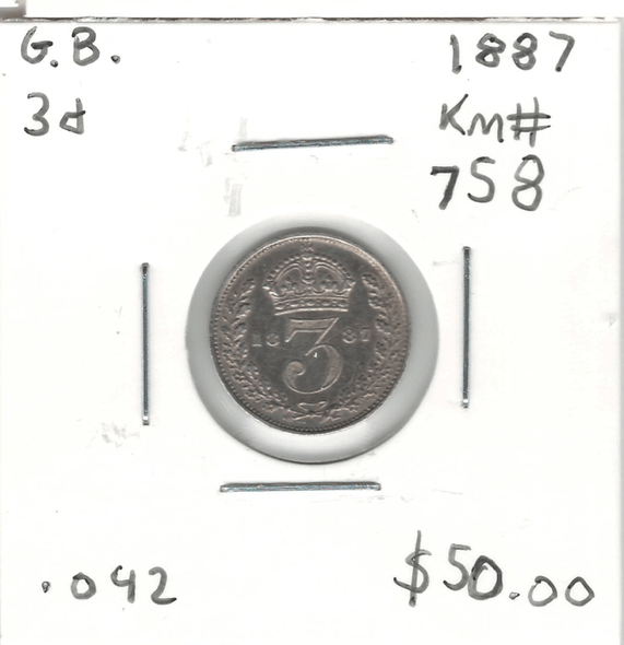 Great Britain: 1887 Silver 3 Pence KM#758 Great Britain: 1887 Silver 3 Pence KM#758