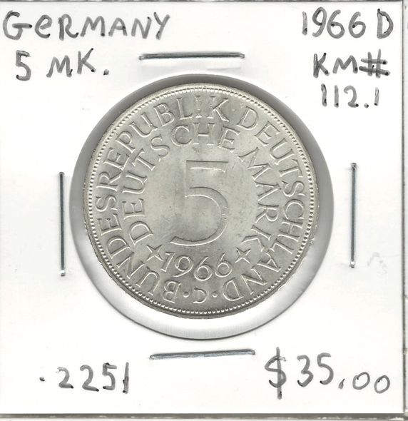 Germany: 1966D 5 Marks