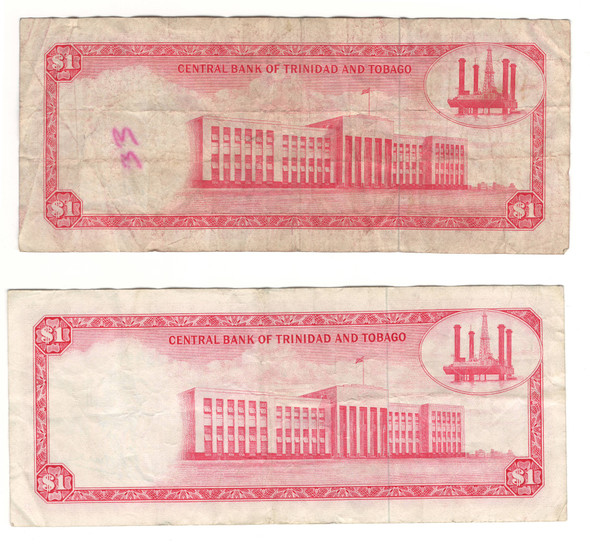Trinidad & Tobago: 1977 Dollar Banknote Lot Collection (2 Pieces) Trinidad & Tobago: 1977 Dollar Banknote Lot Collection (2 Pieces)