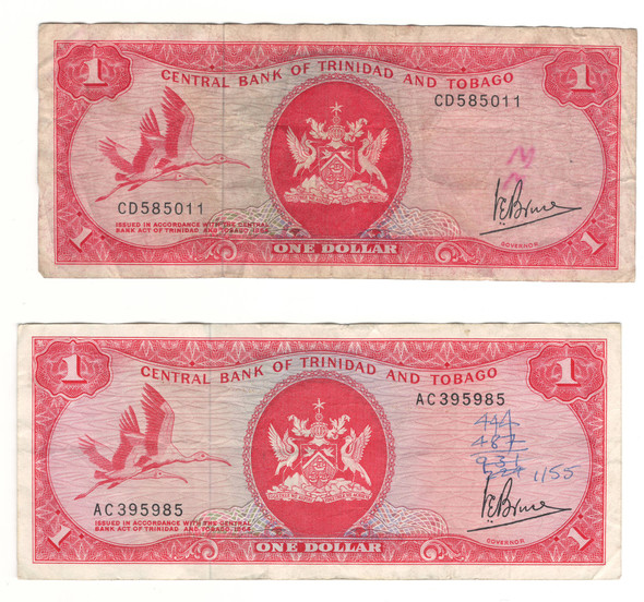 Trinidad & Tobago: 1977 Dollar Banknote Lot Collection (2 Pieces) Trinidad & Tobago: 1977 Dollar Banknote Lot Collection (2 Pieces)