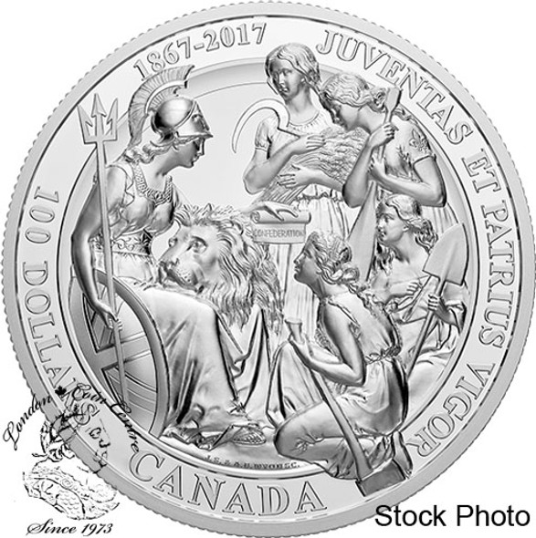 Canada: 2017 $100 Juventas et Patrius Vigor: The 1867 Confederation Medal 10oz Fine Silver Coin
