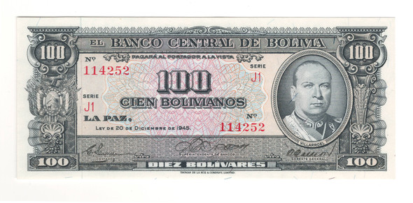 Bolivia: 1945 100 Bolivianos Banknote