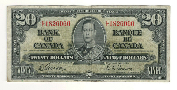 Canada: 1937 $20 Bank Of Canada Banknote BC-25b Lot#57