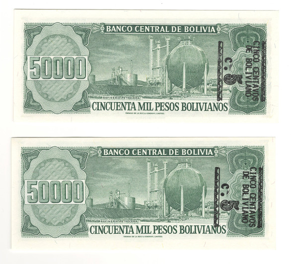 Bolivia: 1984 50000 Pesos Banknote Collection Lot (2 Pieces)