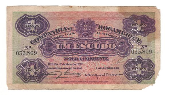 Mozambique: 1937 Escudo Banknote