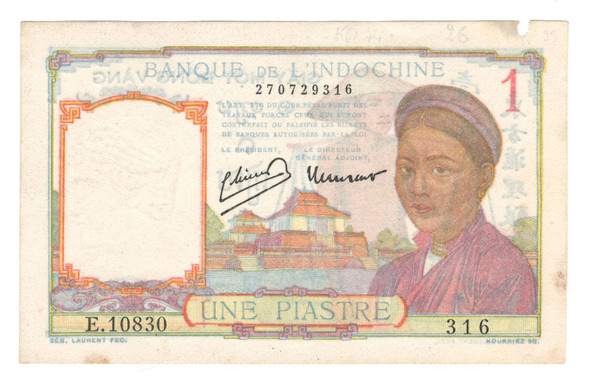 Indochina: 1949 Piastre Banknote Indochina: 1949 Piastre Banknote