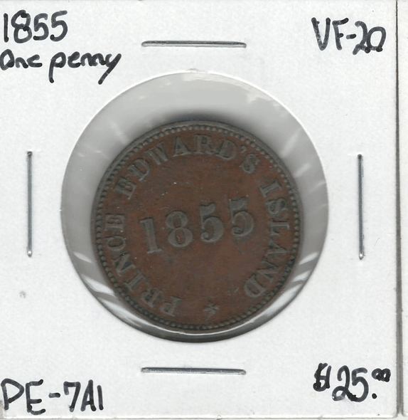 PEI: 1855 One Penny Token PE-7A1 VF20