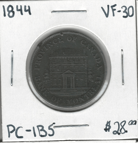 Bank of Montreal: 1844 Half Penny Token PC-1B5 VF30