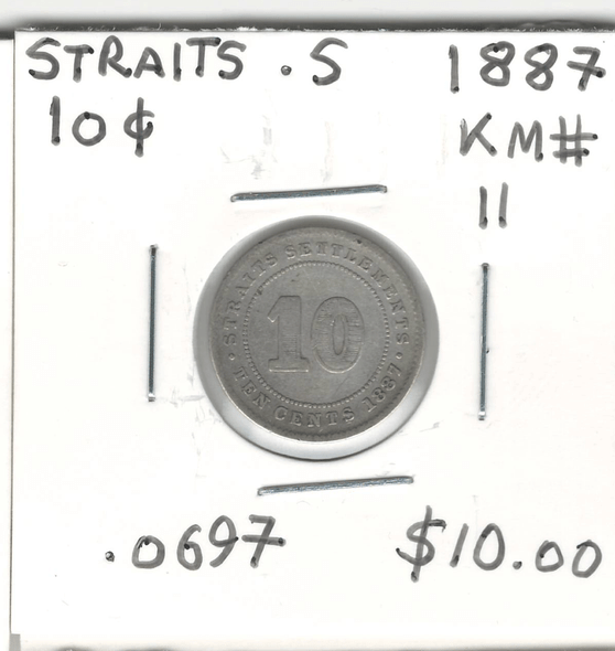Straits Settlements: 1887 10 Cents Lot#4 Straits Settlements: 1887 10 Cents Lot#4