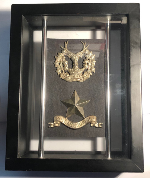 Great Britain: The Cameronians and Gordon Highlanders Badges in Display Case