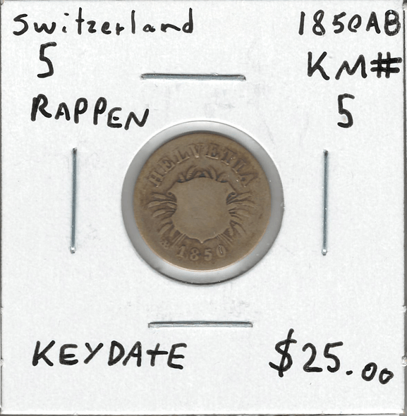 Switzerland: 1850AB 5 Rappen