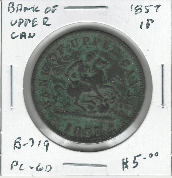 Province of Canada: Bank of Upper Canada 1857 Penny PC-6D #3 Province of Canada: Bank of Upper Canada 1857 Penny PC-6D #3