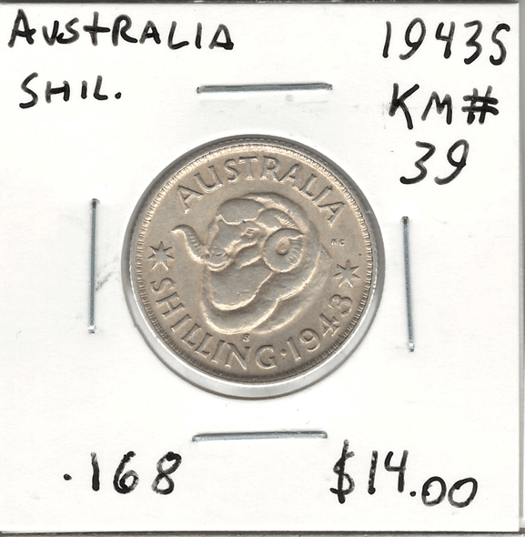 Australia: 1943S Silver Shilling Australia: 1943S Silver Shilling