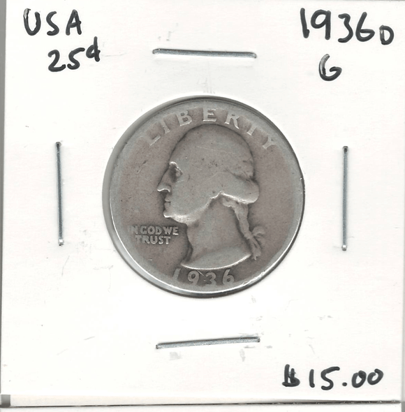 United States: 1936D 25 Cent G4