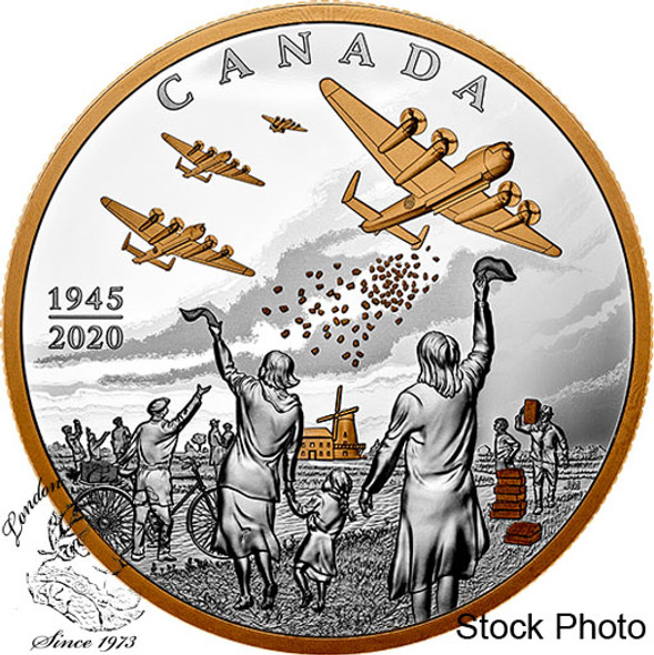 Canada: 2020 $100 The Liberation of The Netherlands: Operation Manna 10oz Fine Silver Coin