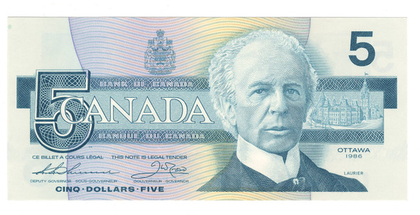 Canada:  1986  $5  Bank Of Canada Banknote  BC-56b