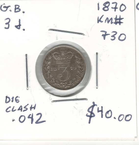 Great Britain: 1870 3 Pence Die Clash