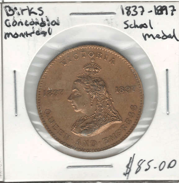 1837-1897 Concordia Montreal School Medal - Queen Victoria 1837-1897 Concordia Montreal School Medal - Queen Victoria